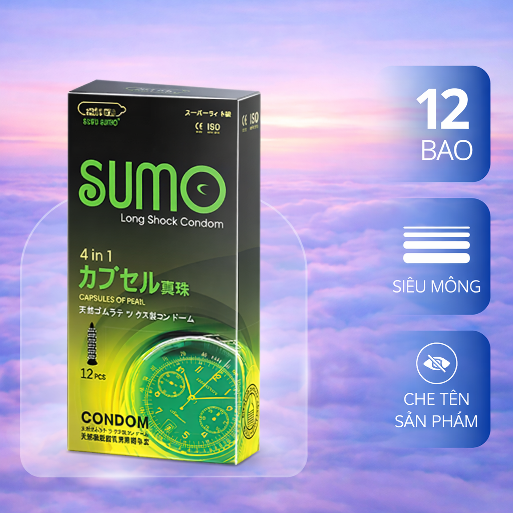Bao cao su có gai và bao cao su trơn: Nên chọn loại nào phù hợp nhất? 6 Bao cao su SUMO Long Shock 4in1 – Kéo dài thời gian, siêu mỏng, 12 chiếc