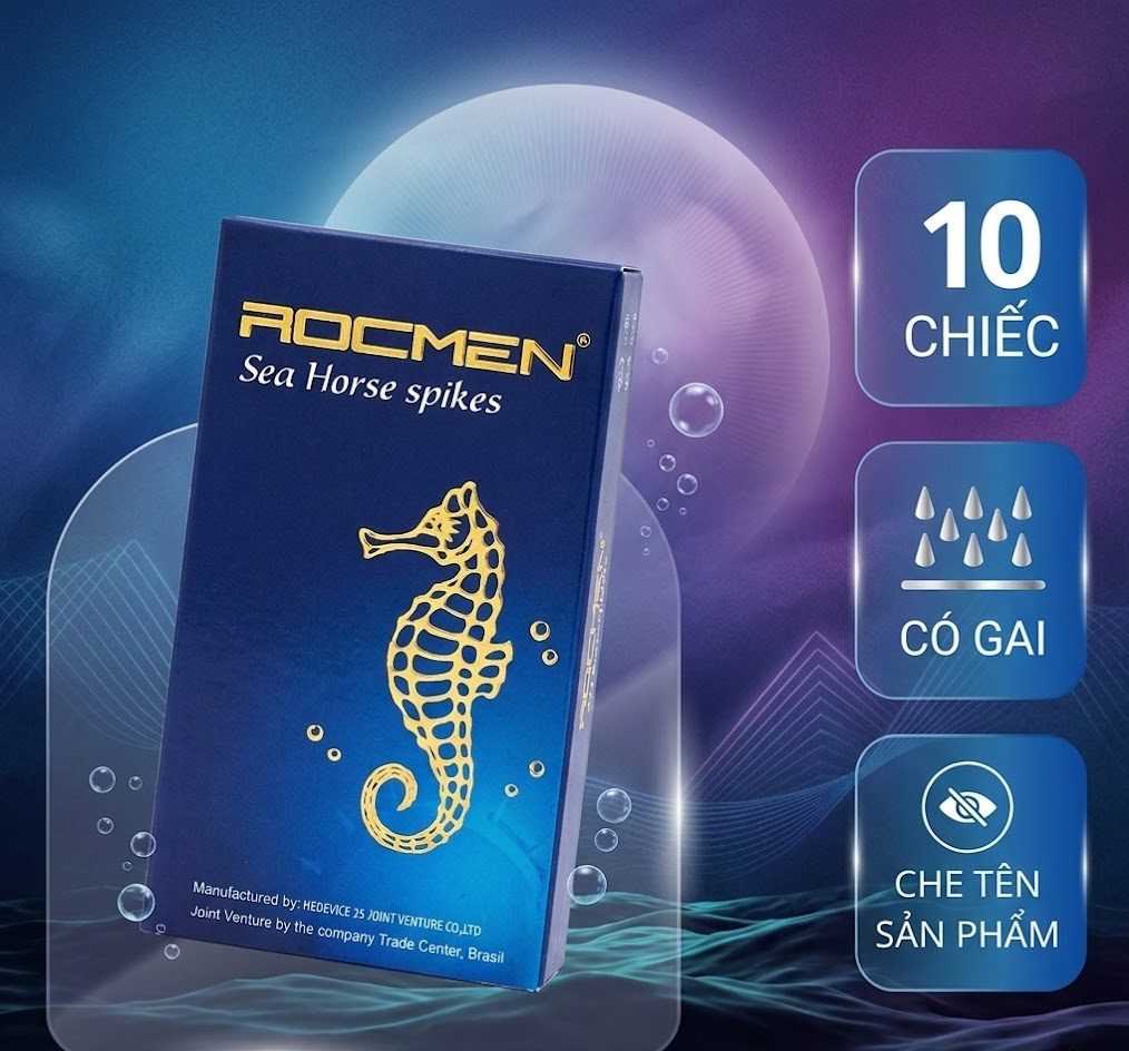 Bao cao su có gai và bao cao su trơn: Nên chọn loại nào phù hợp nhất? 8 Bao cao su có gai ROCMEN Sea Horse Spikes hộp 10 chiếc tăng khoái cảm an toàn kín đáo
